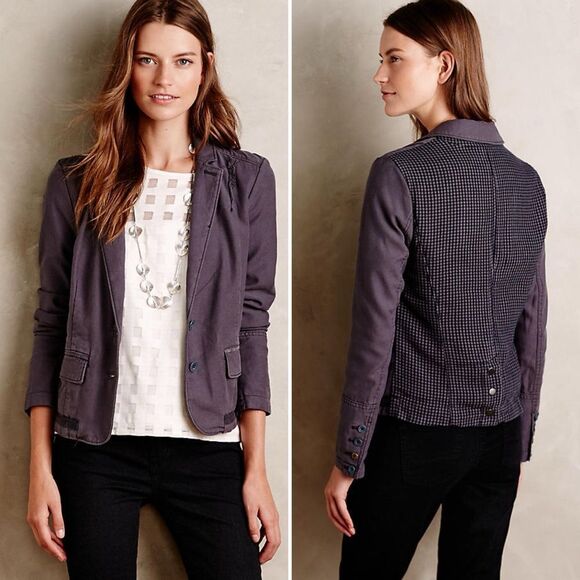 Anthropologie Hei Hei Navy Delaine Blazer Distressed Long Sleeve 4 - Picture 2 of 11